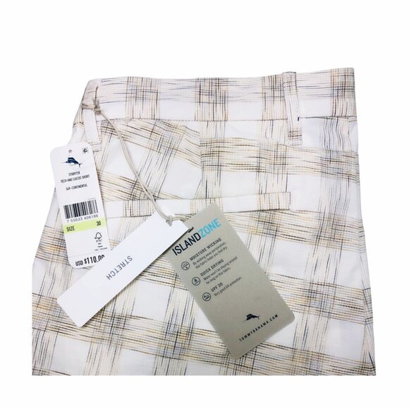 Tommy Bahama Mens Tan Checked Woven Pockets Bermuda Golf Shorts Sz 30 New - Picture 3 of 13